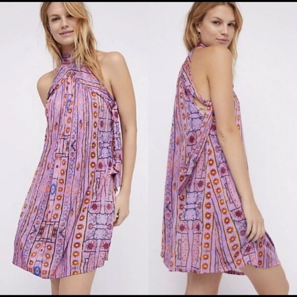 🆕 FREE PEOPLE Cheek to Cheek Halter Dress in Purple - Picture 1 of 7